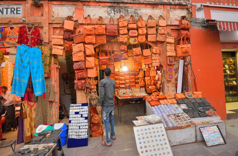 Leather goods at the local market of Jaipur